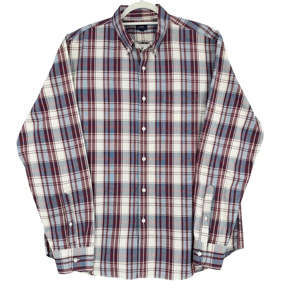 J. Crew Mens XL Button Down Long Sleeve Plaid Shirt Dress Casual